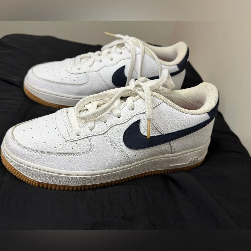 Nike Air Force 1 Low Gs “White Obsdian” Basketball Sneaker size 7Y
